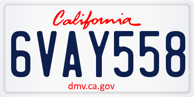 CA license plate 6VAY558
