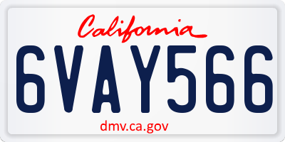 CA license plate 6VAY566