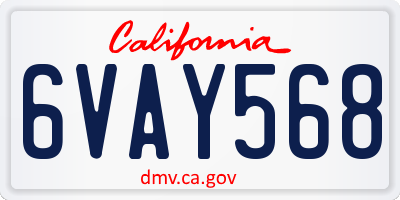 CA license plate 6VAY568