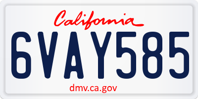 CA license plate 6VAY585