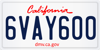CA license plate 6VAY600