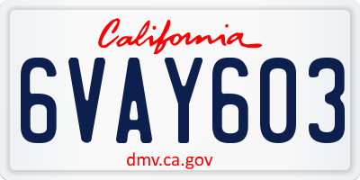 CA license plate 6VAY603