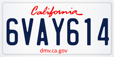 CA license plate 6VAY614