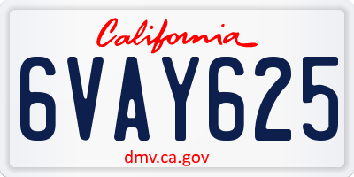 CA license plate 6VAY625