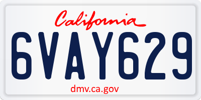 CA license plate 6VAY629
