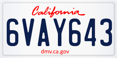 CA license plate 6VAY643