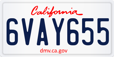 CA license plate 6VAY655