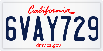 CA license plate 6VAY729