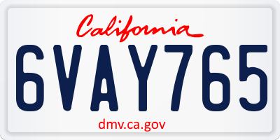 CA license plate 6VAY765