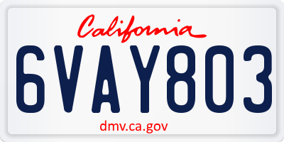CA license plate 6VAY803