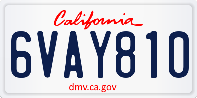 CA license plate 6VAY810