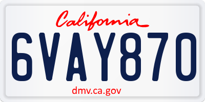 CA license plate 6VAY870