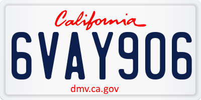 CA license plate 6VAY906