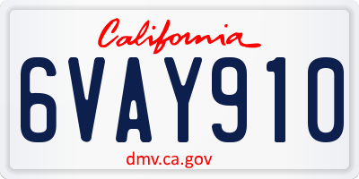 CA license plate 6VAY910