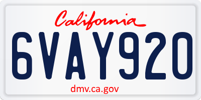 CA license plate 6VAY920
