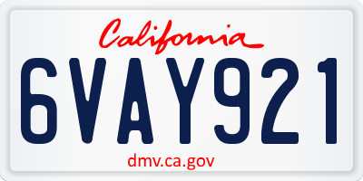 CA license plate 6VAY921