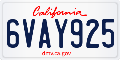 CA license plate 6VAY925