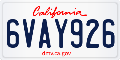 CA license plate 6VAY926