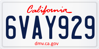 CA license plate 6VAY929