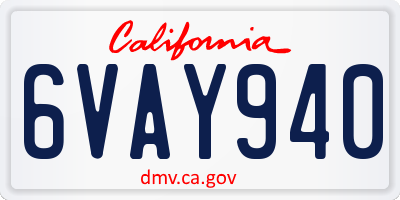 CA license plate 6VAY940