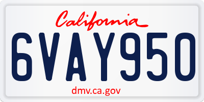 CA license plate 6VAY950