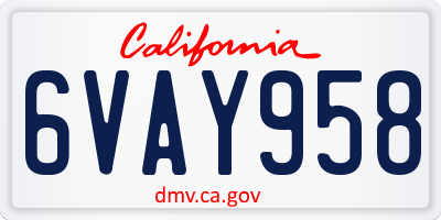 CA license plate 6VAY958