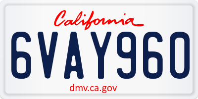 CA license plate 6VAY960