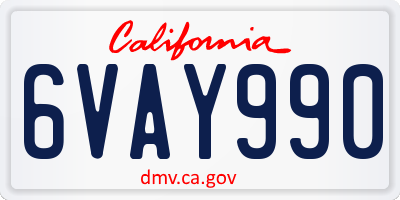 CA license plate 6VAY990