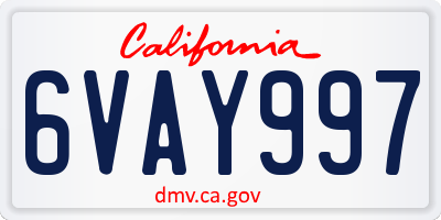 CA license plate 6VAY997