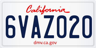 CA license plate 6VAZ020