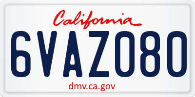 CA license plate 6VAZ080