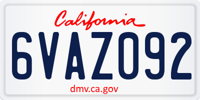 CA license plate 6VAZ092