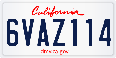 CA license plate 6VAZ114