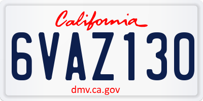 CA license plate 6VAZ130