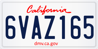 CA license plate 6VAZ165