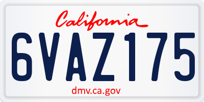 CA license plate 6VAZ175
