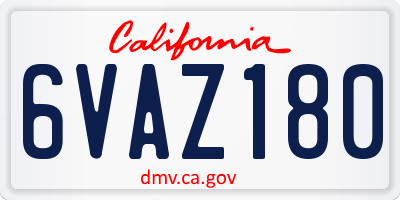 CA license plate 6VAZ180