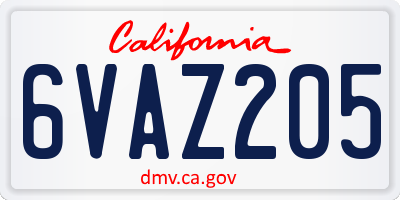 CA license plate 6VAZ205