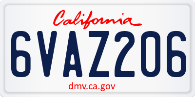 CA license plate 6VAZ206