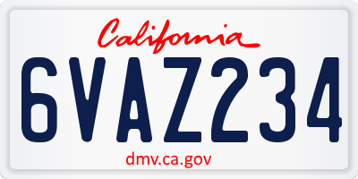 CA license plate 6VAZ234