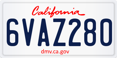 CA license plate 6VAZ280