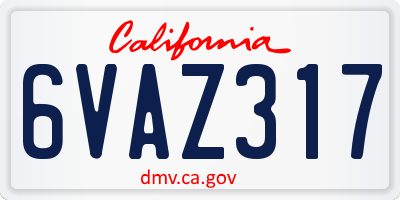 CA license plate 6VAZ317