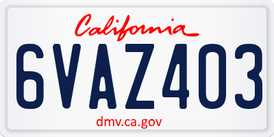 CA license plate 6VAZ403