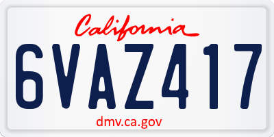 CA license plate 6VAZ417