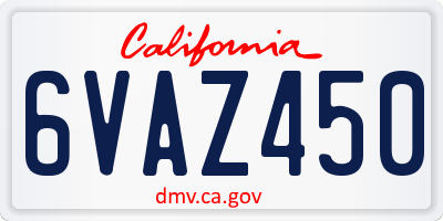 CA license plate 6VAZ450