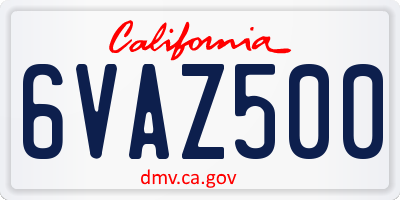 CA license plate 6VAZ500