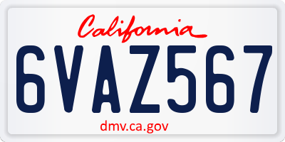 CA license plate 6VAZ567