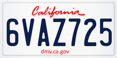CA license plate 6VAZ725
