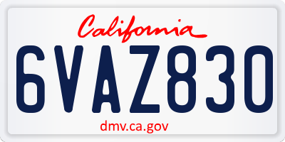 CA license plate 6VAZ830