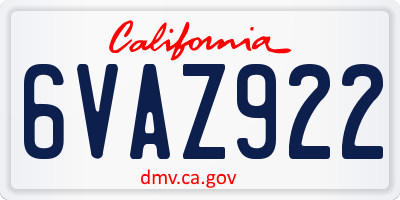 CA license plate 6VAZ922